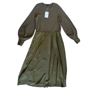 NWT Ted Baker Gwenii Wicked Balloon Sleeve Knit/Satin Slip Midi Dress Size 12